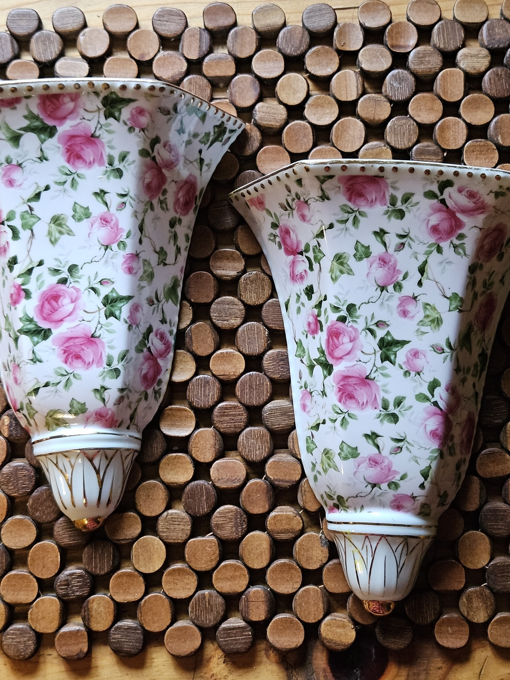 Floral Pink Rose Ceramic Wall Sconces by Baum Bros